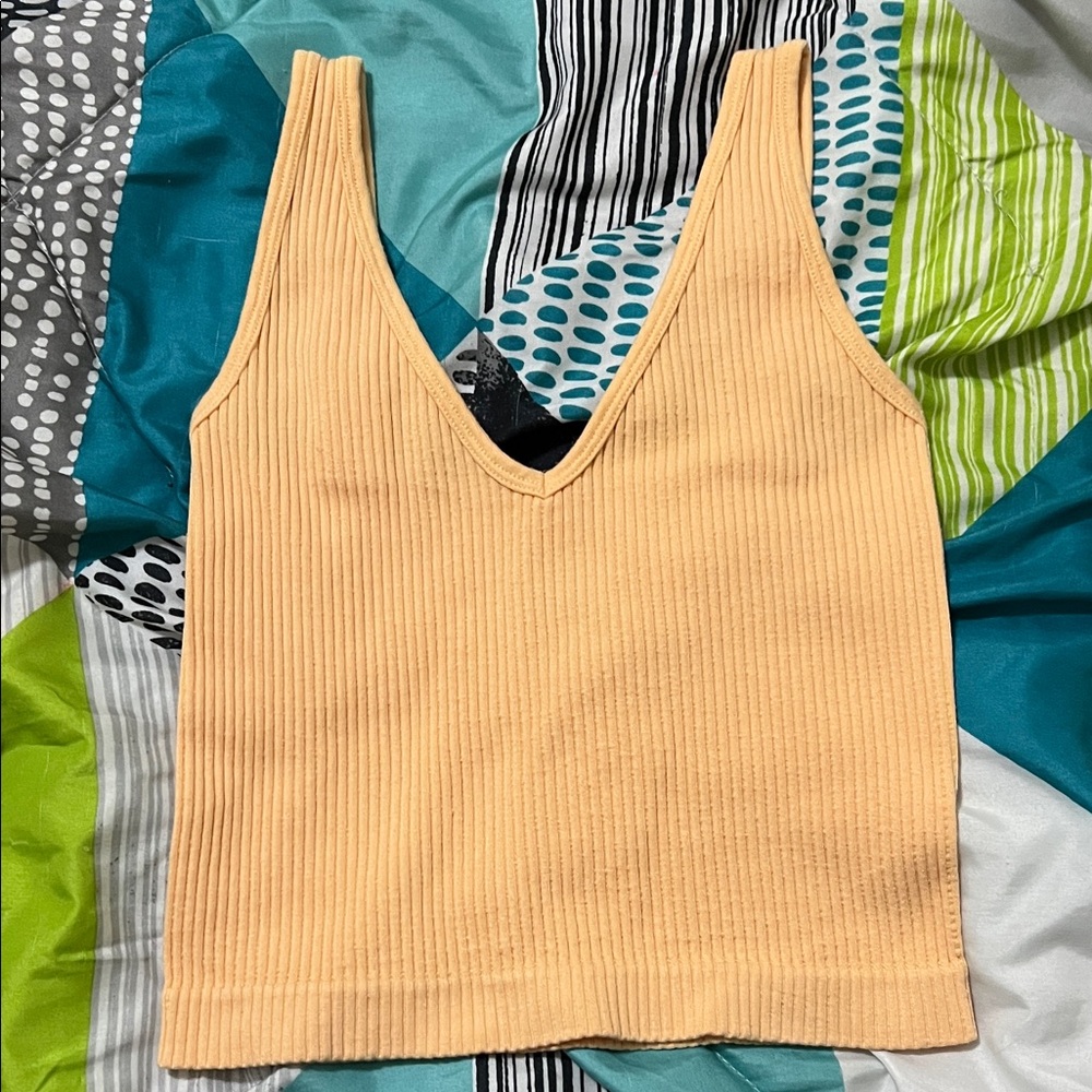 Free People Apricot Ribbed V-Neck Tank Top
